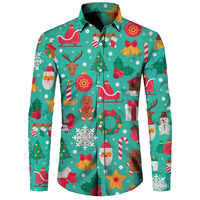 Funny Christmas Theme Digital 3D Printing Men's Button Lining Casual Long Sleeve