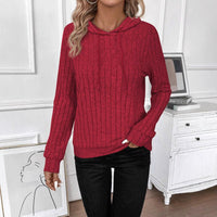 Casual Rib Sunken Stripe Pullover Hooded Long Sleeves Sweater