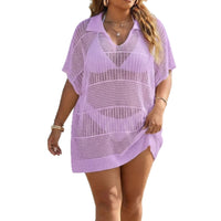 Women's Polo-Neck Blouse Plus-Size Beach Cover-Up