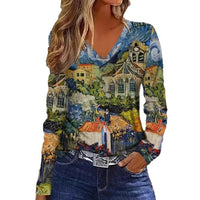 New Stylish Casual Geometric V-Neck Long-Sleeve T-Shirt