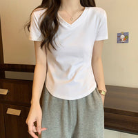 Irregular Hemline Slimfit Vneck Shortsleeve Womens