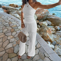 Elegant Western-style Sleeveless Wide-leg One-shoulder Suit