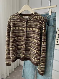 Merino Wool Crew-Neck Single-Breasted Cardigan Sweater