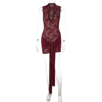 Lace-Panelled, Ribbon-Trimmed Bodycon Sheath Dress