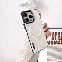 Plain Leather Phone Case Magnetic Suction Contrast Color Protective Cover