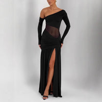Slim-fit Round-neck Pleated Sheath Irregular Mesh Sleeveless Dress