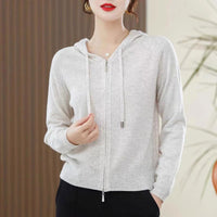Lapel Knitted Cardigan Coat Ladies Hooded Loose Sweater