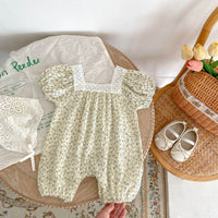 Baby Girl Lace Trim Floral Square Neck Bodysuit