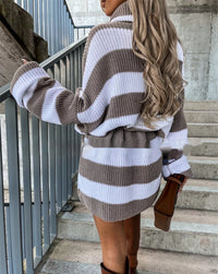 Autumn Crew Neck Fashion Striped Color Matching Women's Dress