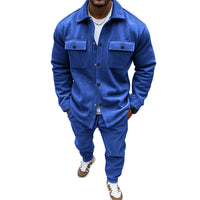 Men's Suede Solid Color Single-breasted Tooling Cardigan Two-piece Set