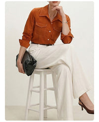 Womens Retro Workwear Shirt Long-Sleeve Top With Designer Style