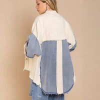 Retro Washed Patchwork Color-Block Denim Jacket For Women