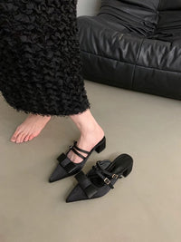 French Elegant Closed Toe Mule Slippers Outdoor Wear, 2026 Summer New Fairy Style Bow Block Heel Loafers Women Shoes