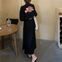 Split Cutout Midi Skirt With Short Sleeves