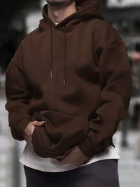 Mens Solid-Color Drop-Shoulder Long-Sleeve Hoodie