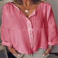 Women's Casual Round Neck Shirt With Solid Color Buckle