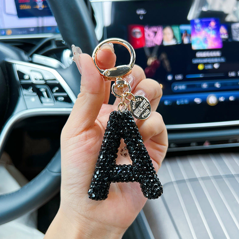 Black Clay Letter Keychain With Diamond