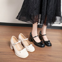Chunky Heel Round Toe Large Size Wide Feet Mary Jane Shoes Women
