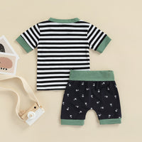 Striped Short-sleeved T-shirt Coconut Printed Shorts Suit