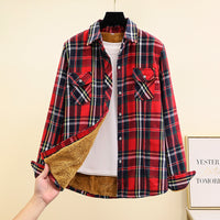 Fleece-Lined Thickened Plus-Size Plaid Shirt For Women