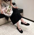 2026 Fashion French Style Gentle Late-Wind Shoes, One-Strap Splicing Round Toe Hidden Wedge Mary Jane Ballet Flats