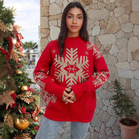 Women's Sweater Gold Thread Snowflake Half Turtleneck Jacquard Loose-fitting