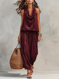 Womens Draped-Neck Vest And Casual Pants Set