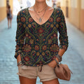 Casual V-neck Long Sleeve Regular Pullover Digital Printing Women's Top