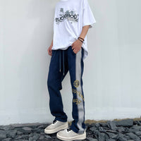 High Street Stripe Casual Pants Slim Fit Embroidery