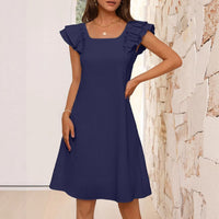 Fashionable Double-Layer Ruffle Sleeve Back-Bow Dress