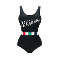 Women's Striped Backless One Piece Swimsuit
