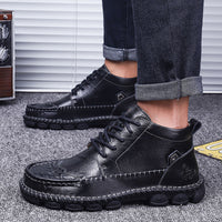 High-Top Tooling Short Boots Men's All-Match Leather Shoes