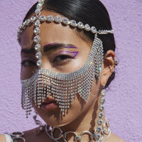 Time Party Short Hanging Beard Face Mask, New Personality Diamond-encrusted Tassel Finish