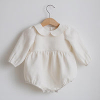 Collar Lapel Long-sleeved Cotton And Linen Pure Plain Romper