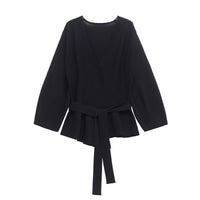 Fashionable Knitted Womens Long Sleeve Top With A Belt