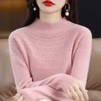 Hollow Wool Base Shirt Women's Clothing Half-collar Wool Sweater