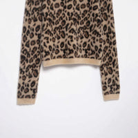 Retro Leopard-Print Crew-Neck Cropped Knitted Sweater