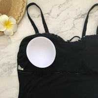 New black patchwork printed swimsuit