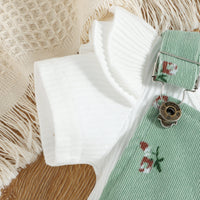 New Sunken Stripe Flounced Sleeve Floral Corduroy Suspender Pants Hair Band Three-piece Suit