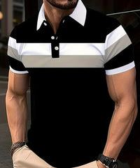 Striped Stitching Fashion Casual Button Short Sleeve