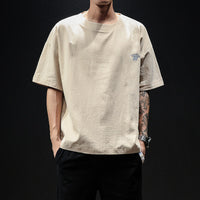 Embroidered Cotton Linen Half Sleeve Top Chinese Style Plus Size Summer Men's Loose TShirt