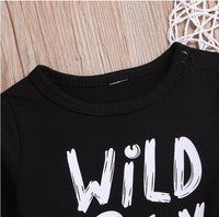 Black Letter Print Long Sleeve Two Piece Set