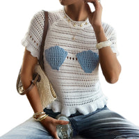 Womens Hollow-Out Knit Shell Short-Sleeve Resort Top
