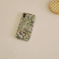 Compatible with Apple , Oil painting texture retro green oil white flower phone case