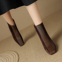 European And American-style Square-toe Chunky-heel Horsehair Short Boots In Winter Sheepskin