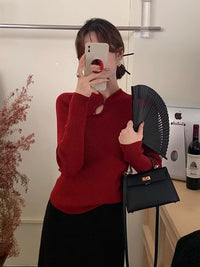 High-grade Red Slimming Bottoming Shirt Top