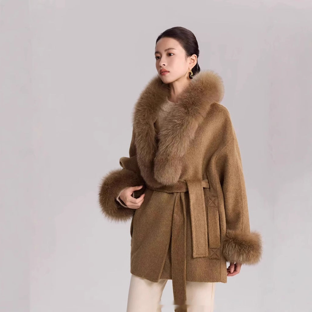 Autumn And Winter Temperament Real Fox Fur Double-sided Wool Coat Woolen Coat