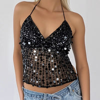 Women's Dopamine Sequined Suspender Deep V Strap Top
