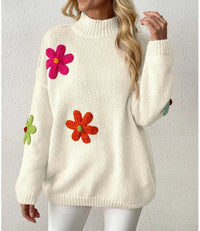 Plus Size Floral Applique Knit Sweater