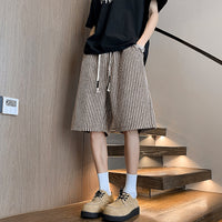 Hong Kong-style Color-Block Wheat-Stripe Textured Plus-Size Cropped Shorts